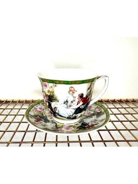 Vintage Thun Karlovarský Porcelán Czech Republic Teacup & Saucer Courting Scene